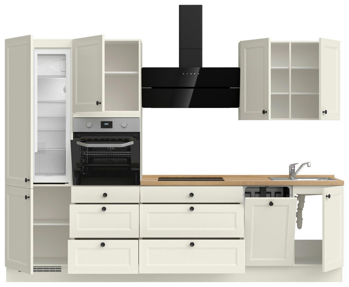 Küchenblock Cascada High m. Geräten Weiß - Eichefarben/Schwarz, MODERN, Holzwerkstoff/Metall (300cm) - Nobilia