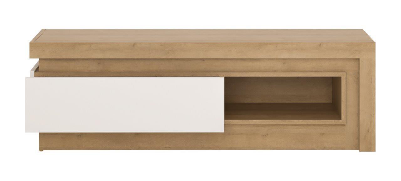 Tv Komoda Lyon - boje hrasta/bijela visoki sjaj, Trend, drvni materijal/plastika (130/41,7/42cm) - Modern Living