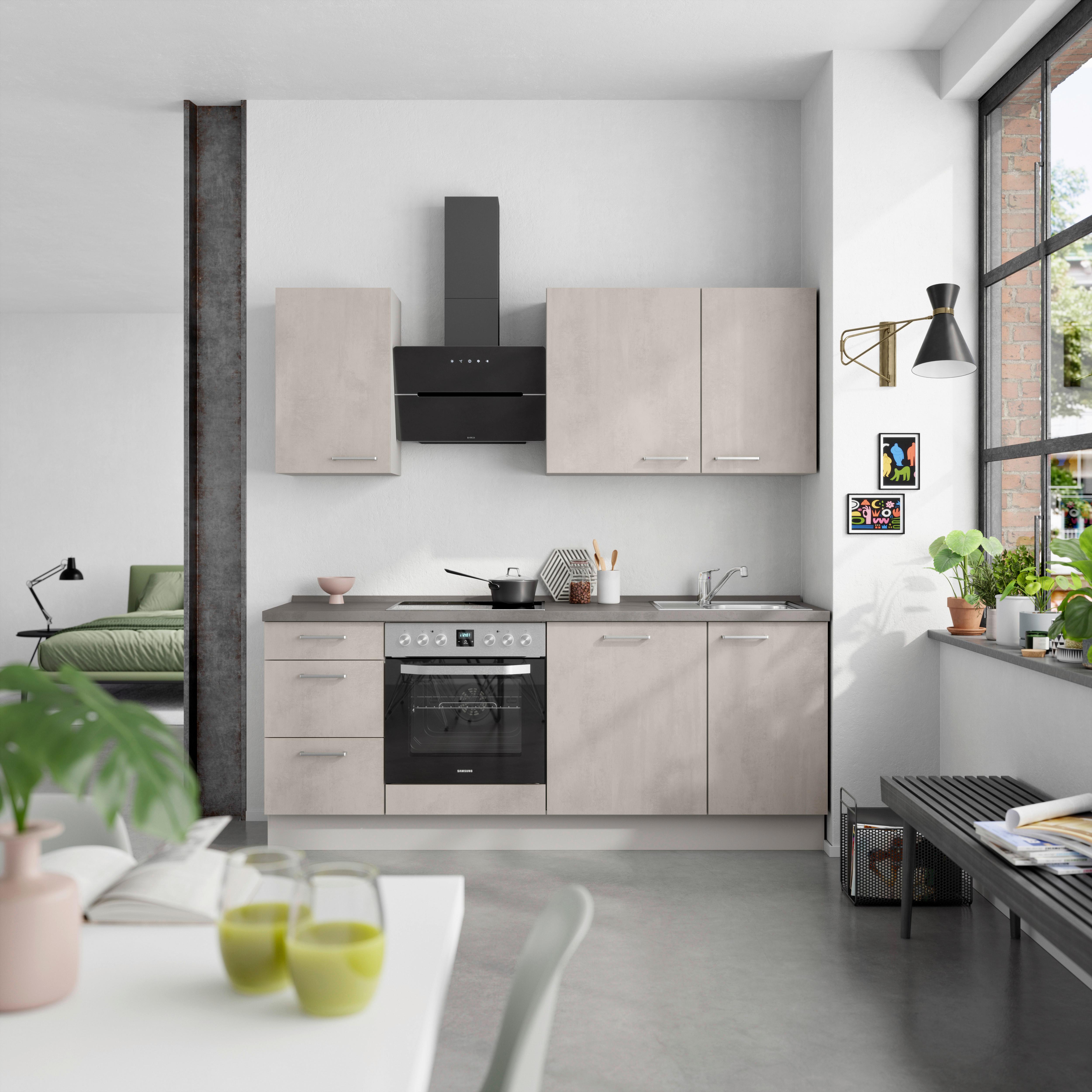Küchenblock Riva High m. Geräten Grau - Schieferfarben/Edelstahlfarben, MODERN, Holzwerkstoff/Metall (210cm) - Nobilia