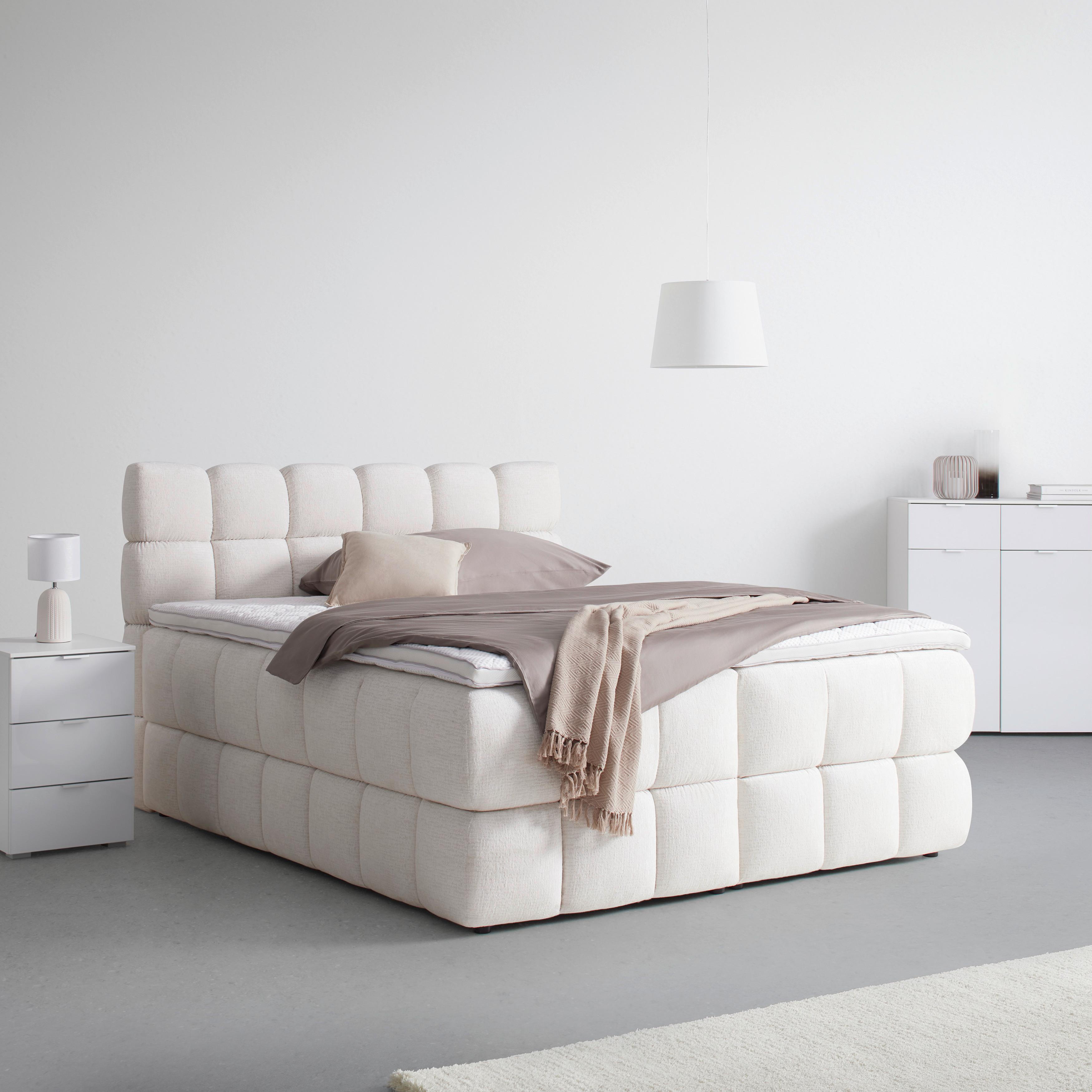 Boxspring Ágy Bubble Box - bézs/krém, Konventionell, textil/fa (160/200cm) - Premium Living