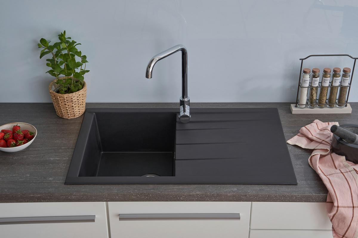 Einbauspüle Houston ca. 80x21x50 cm Schwarz - Schwarz, Trend, Glas/Kunststoff (80/21/50cm) - Respekta