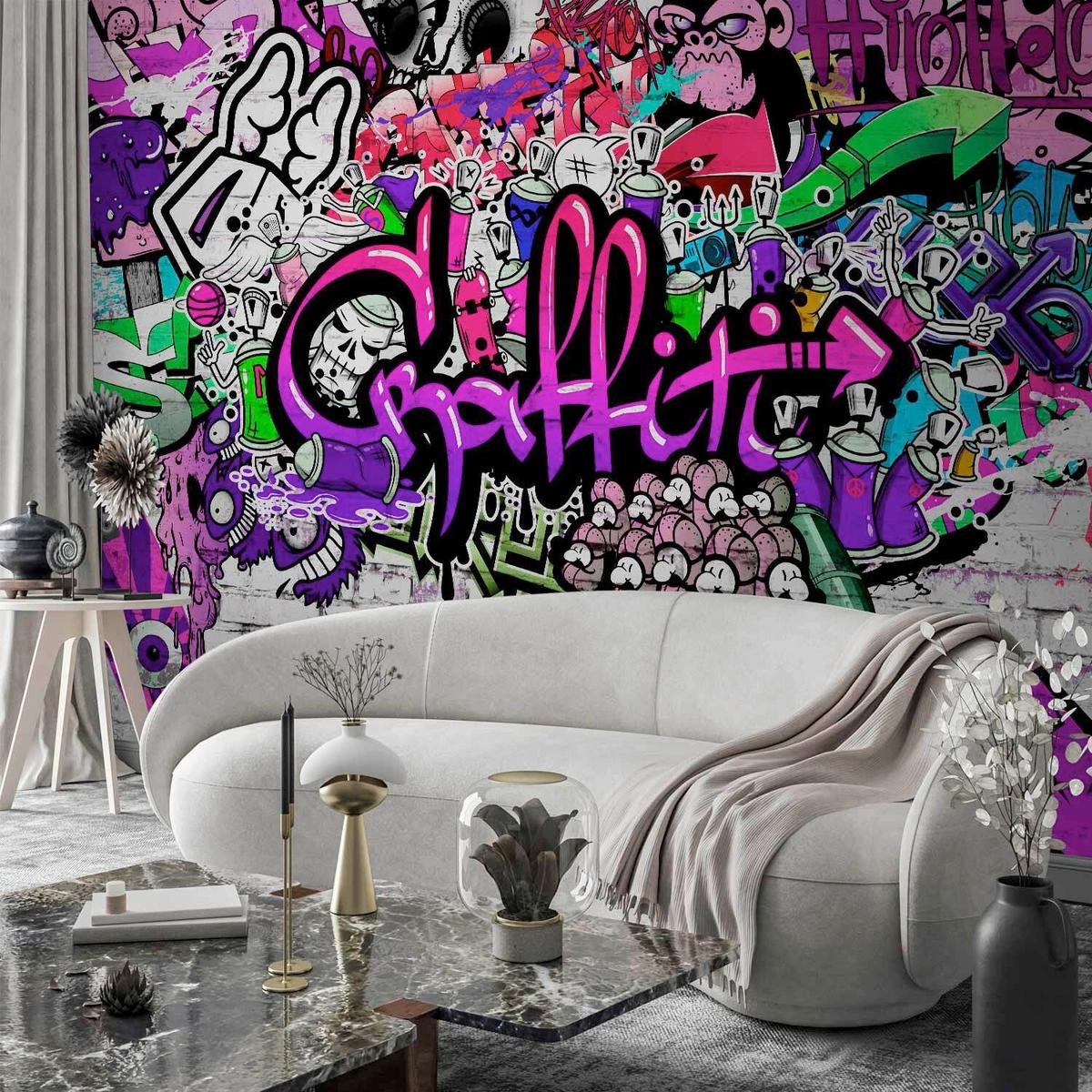 Fototapeta Purple Graffiti, 100x70cm - vijolična/zelena, Trendi, tekstil (100/70cm) - artgeist