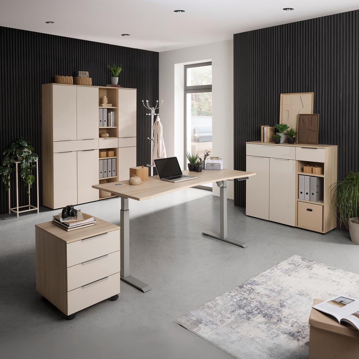 Schranksystem Siena Kaschmir/Eichefarben - Kaschmir/Chromfarben, MODERN, Holzwerkstoff/Metall (40/110/38cm) - Mömax