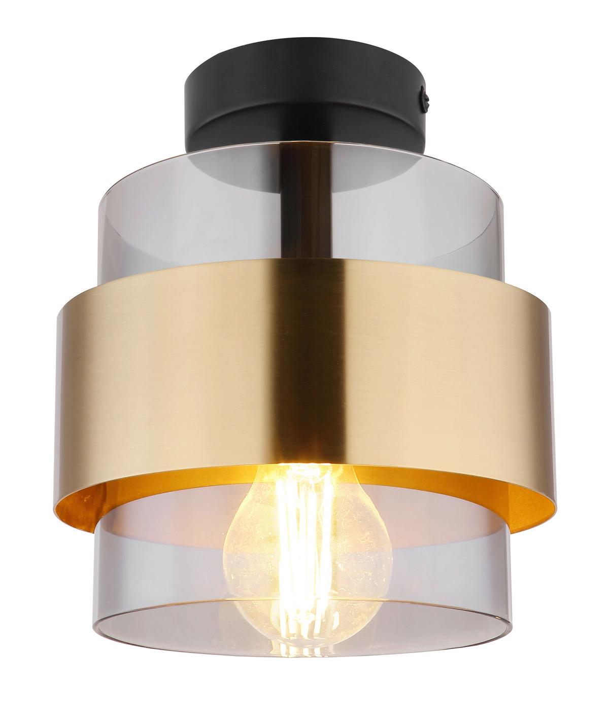 Deckenleuchte Milley in Schwarz/Messing max. 60 Watt - Messingfarben/Schwarz, MODERN, Glas/Metall (18/21,5cm)