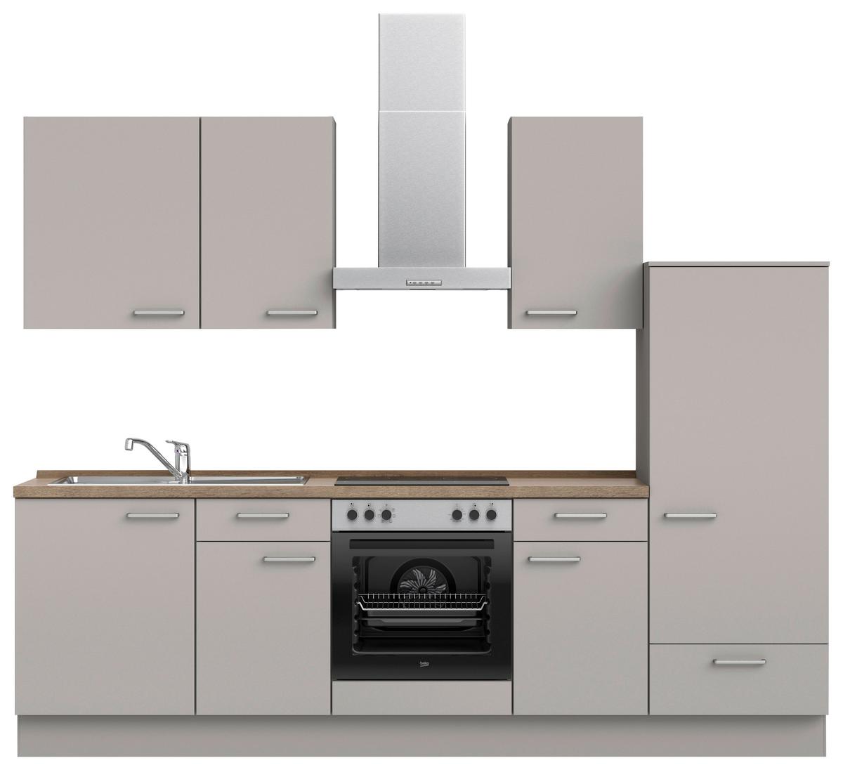Küchenblock Touch Low m. Geräten Grau - Eiche dunkel/Edelstahlfarben, MODERN, Holzwerkstoff/Metall (270cm) - Nobilia