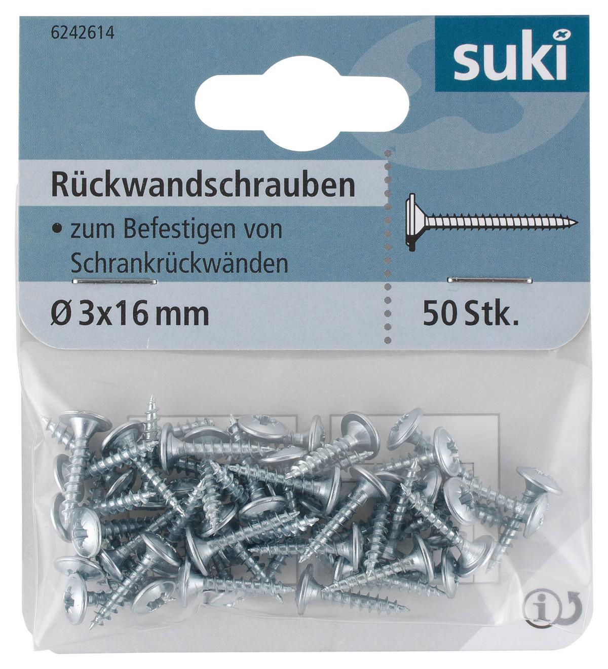 Hátfalcsavar 3x16mm, 50db - ezüstszínű, fém (1,6cm) - Suki