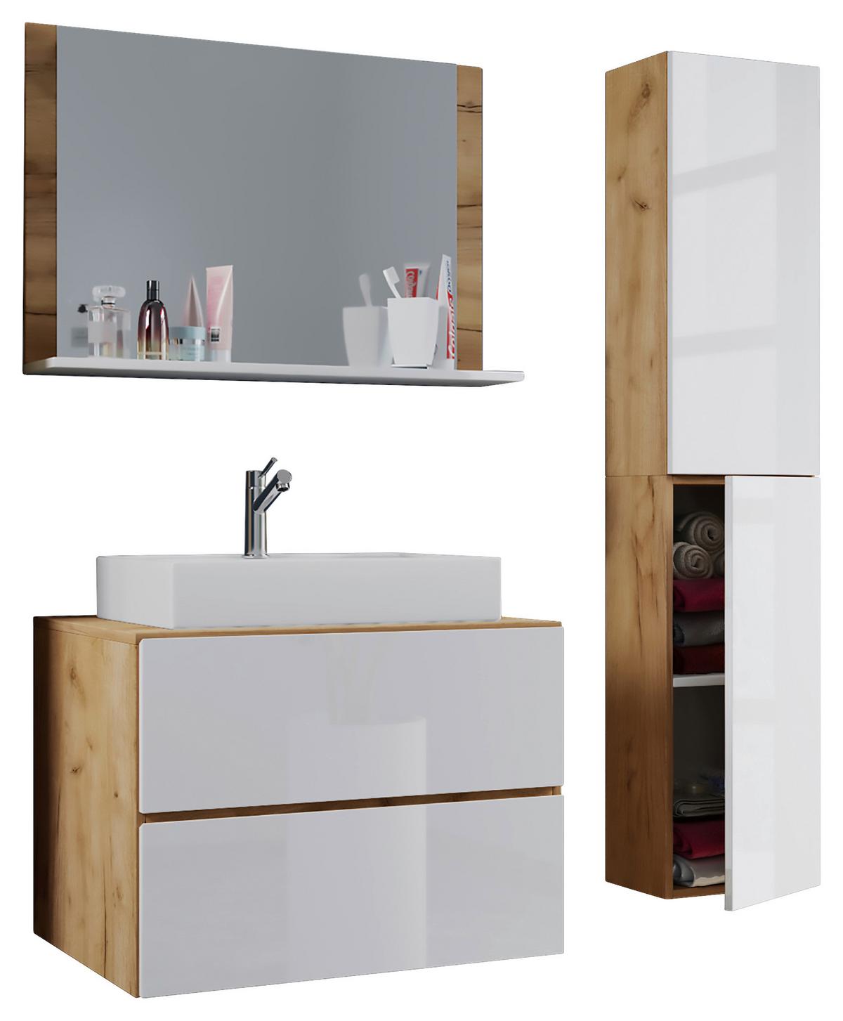 Badezimmer Lendas 4-tlg. ca. 114 cm Honigeiche/Weiß - Honigeiche/Weiß, MODERN, Keramik/Holzwerkstoff (114cm) - MID.YOU