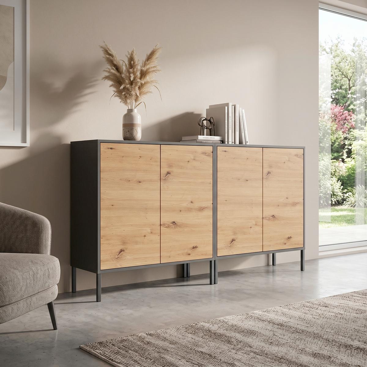 Sideboard Mailand Set 2 Anthrazit/Eiche - Anthrazit/Eiche Artisan, MODERN, Holzwerkstoff/Metall (158/86/33cm) - MID.YOU