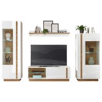 Wohnwand Clair Weiß/Eichefarben - Eichefarben/Weiß, Design, Glas/Holzwerkstoff (290/194/40cm) - MID.YOU