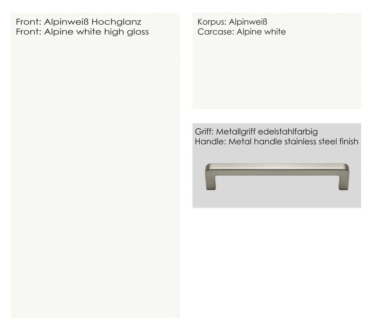 Eckunterschrank Flash Weiß Hochglanz - Edelstahlfarben/Weiß Hochglanz, MODERN, Holzwerkstoff/Metall (125/87/65cm) - Nobilia