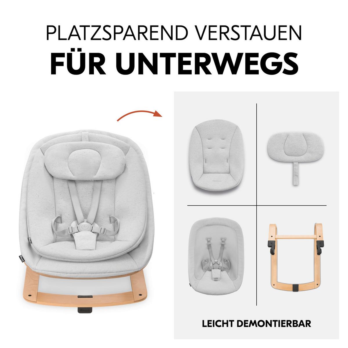 LEŻAK DO WYSOKIEGO KRZESŁA HIGHCHAIR BOUNCER ECO - kolor bukowy/jasnoszary, Basics, drewno/tkanina (50/40/66cm) - Hauck