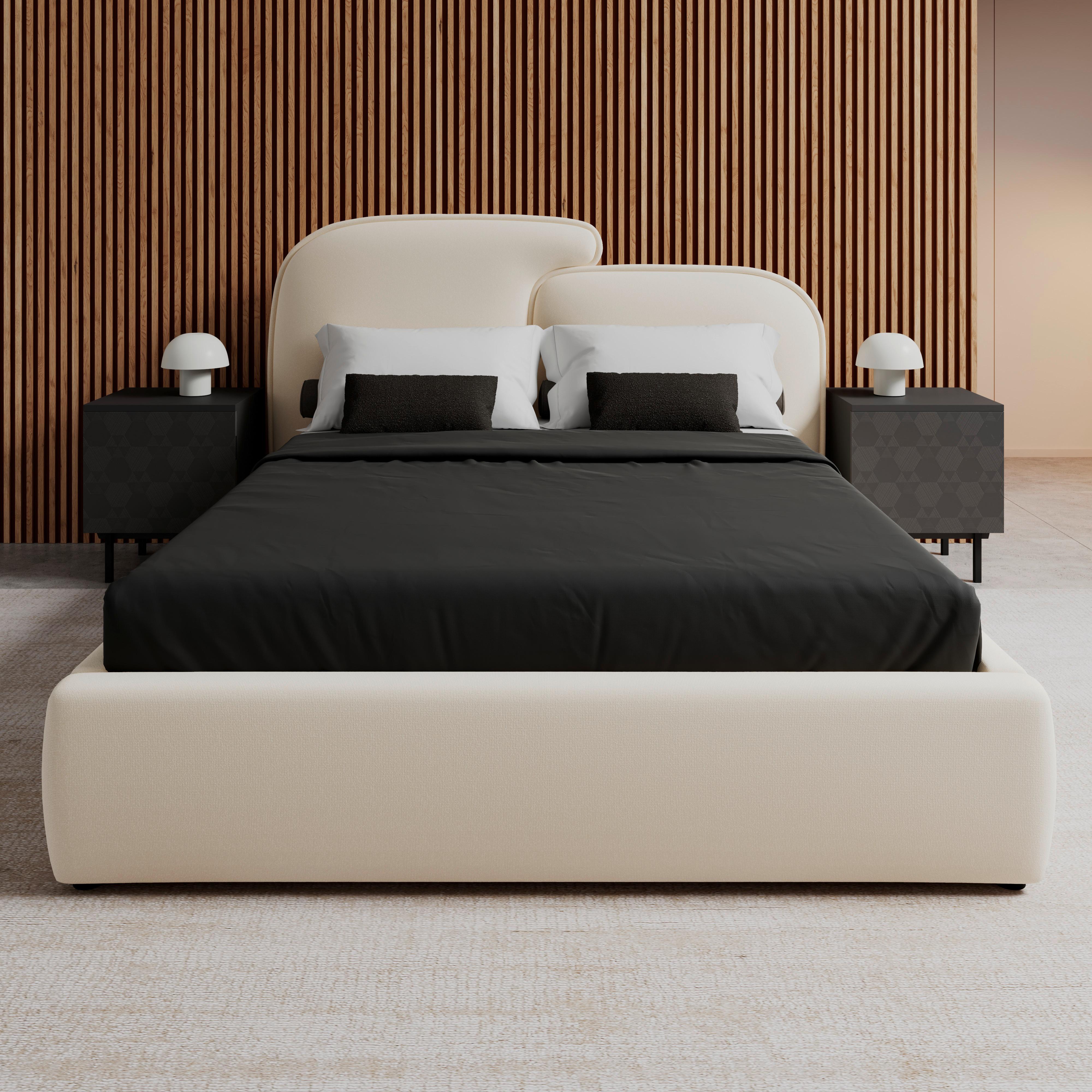 Polsterbett Embrace Elfenbein ca. 160x200 cm - Elfenbein/Eichefarben, MODERN, Holz/Kunststoff (160/200cm) - Bessagi Home