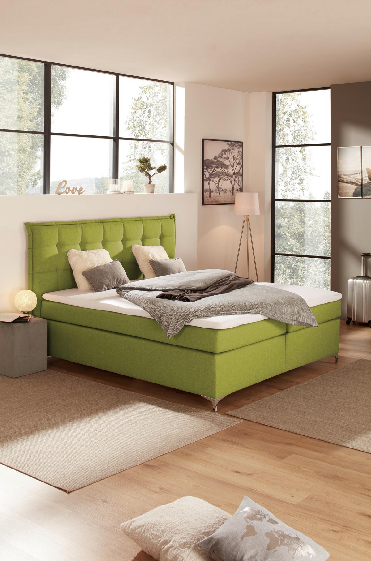 Boxspring Krevet Fabio - zelena, Moderno, tekstil/metal (180/200cm)