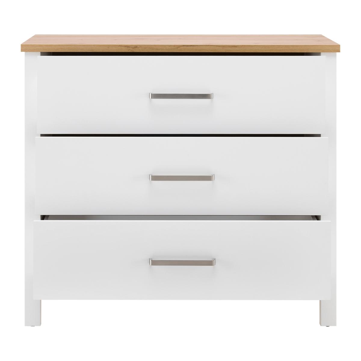 Kommode Sicilia Weiß/Eiche - Silberfarben/Weiß, ROMANTIK / LANDHAUS, Holzwerkstoff/Metall (103/92/45cm) - Mömax