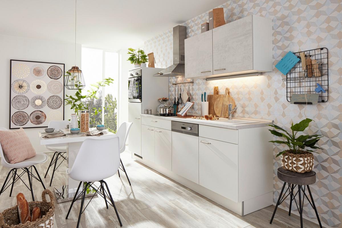 Küchenblock inkl. 4 E-Geräte PN 80/100 - Weiß/Grau, MODERN, Holzwerkstoff (280cm) - Pino