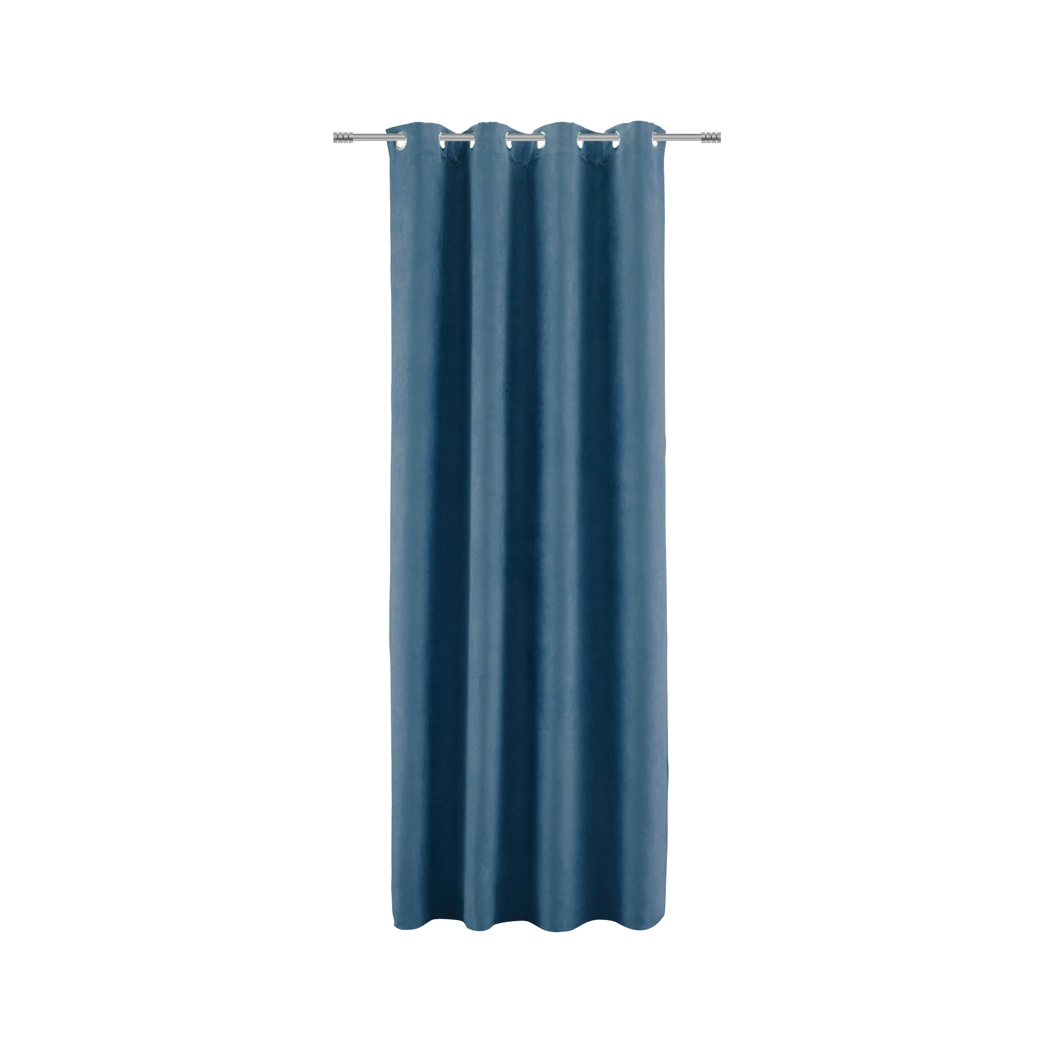 Perdea inele capsă Velours - albastru, Konventionell, textil (140/245cm) - Modern Living