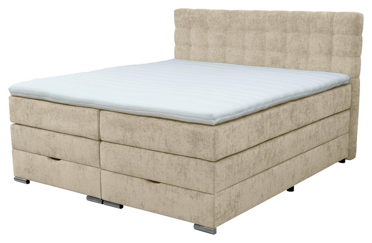 Boxspringbett London Creme ca. 180x200cm - Chromfarben/Creme, MODERN, Holz/Holzwerkstoff (180/200cm) - Premium Living