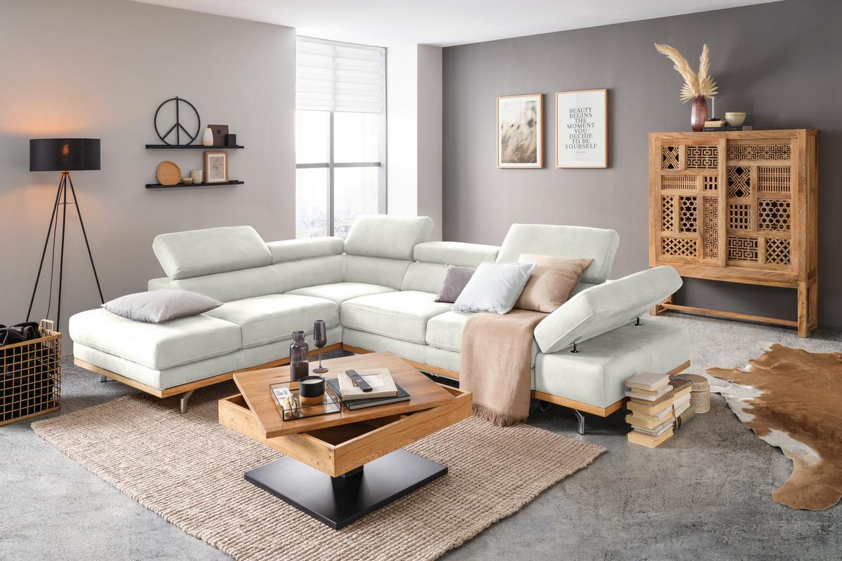 Wohnlandschaft Carmen Weiß - Schwarz/Weiß, MODERN, Leder/Holz (292/72/226cm) - Premium Living