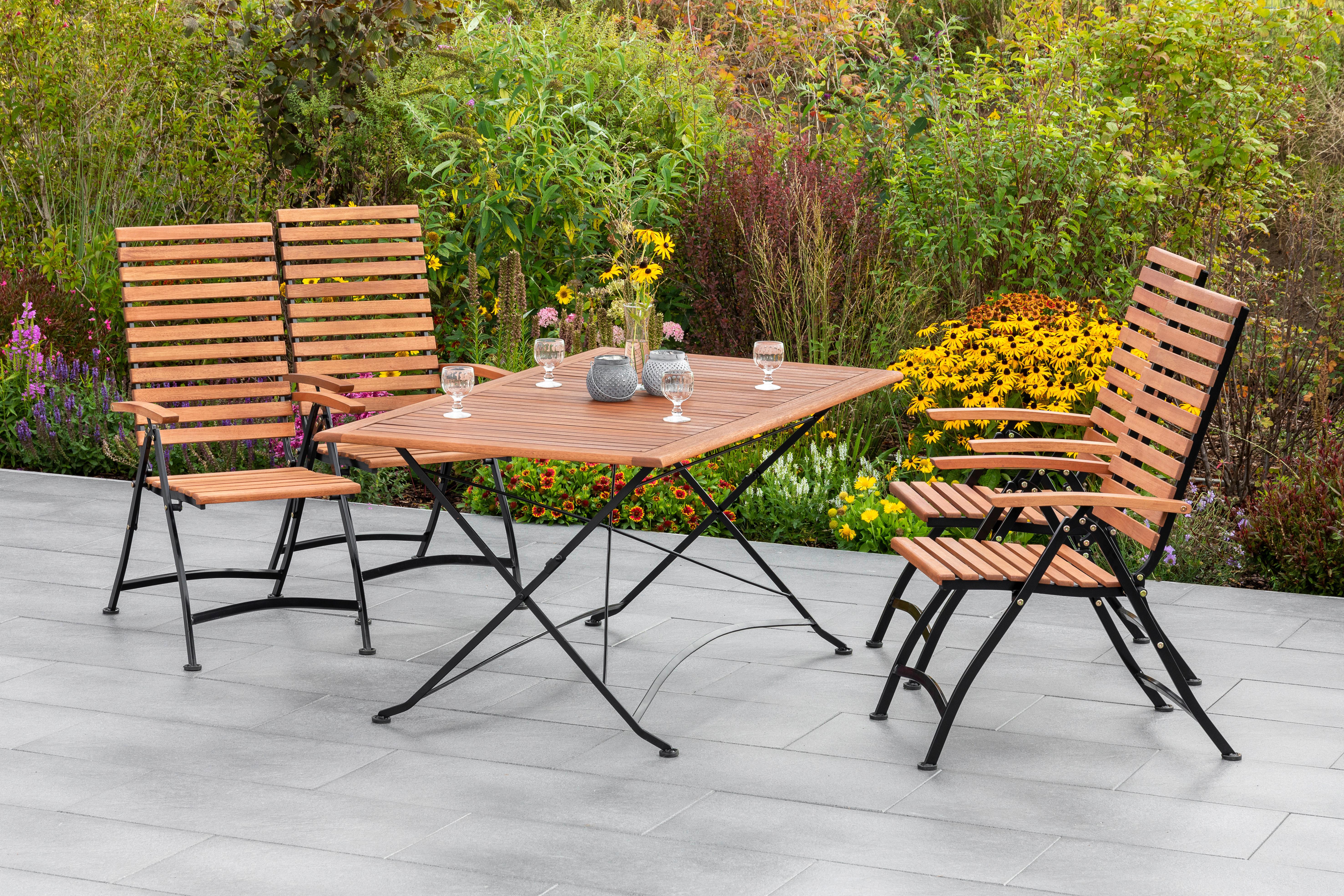 Gartentisch Schlossgarten Naturfarben ca. 160x90x73cm - Graphitfarben/Naturfarben, KONVENTIONELL, Holz/Metall (160/90/73cm) - Gardenson
