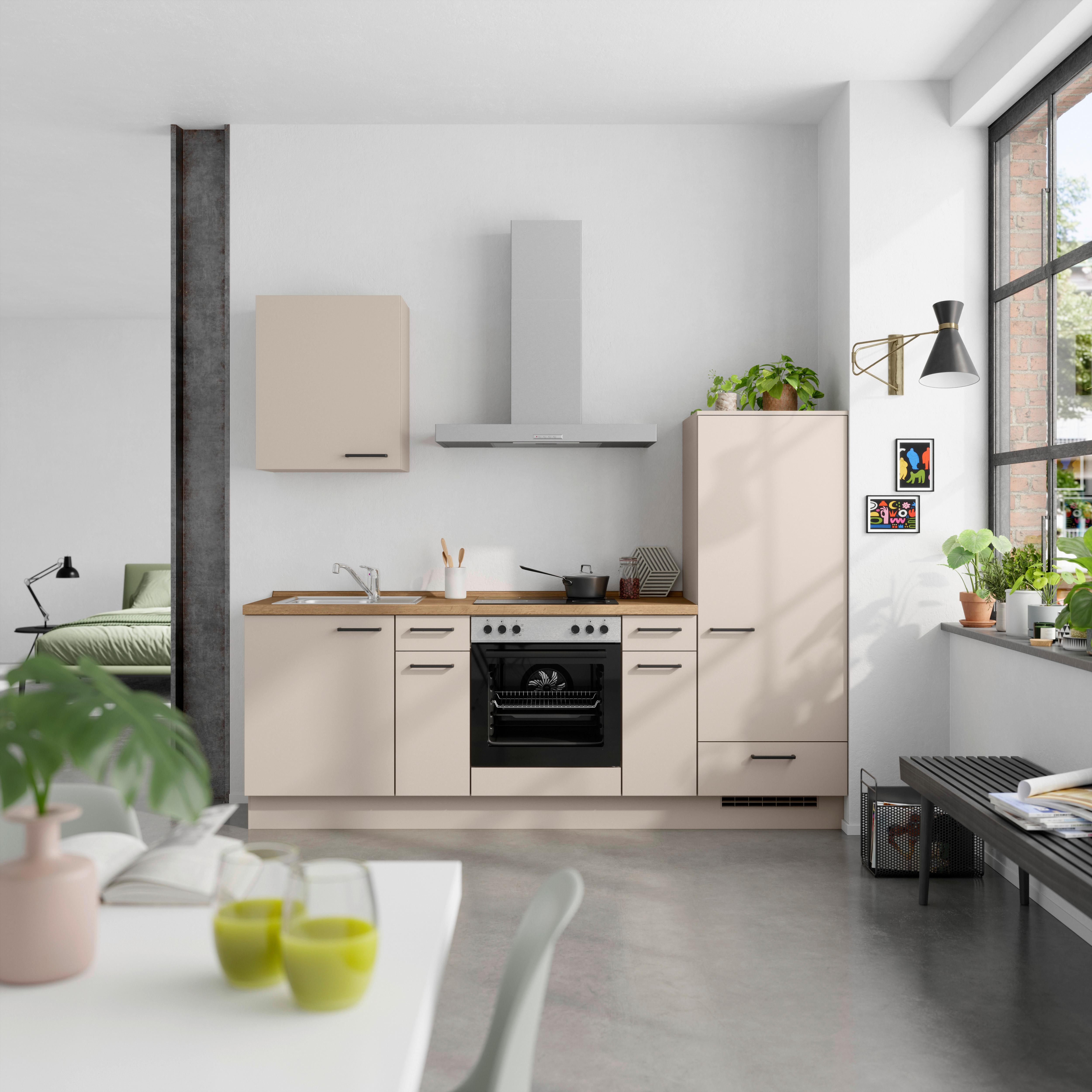Küchenleerblock Easytouch Low o. Geräte Sandfarben - Sandfarben/Eichefarben, MODERN, Holzwerkstoff/Metall (240cm) - Nobilia
