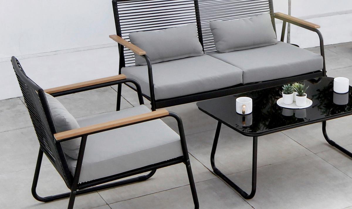 Lounge Garnitura Paxos, 4-Delni Set, Antracit - antracit/svetlo siva, Basics, kovina/steklo (116/77/71cm) - Gardenson
