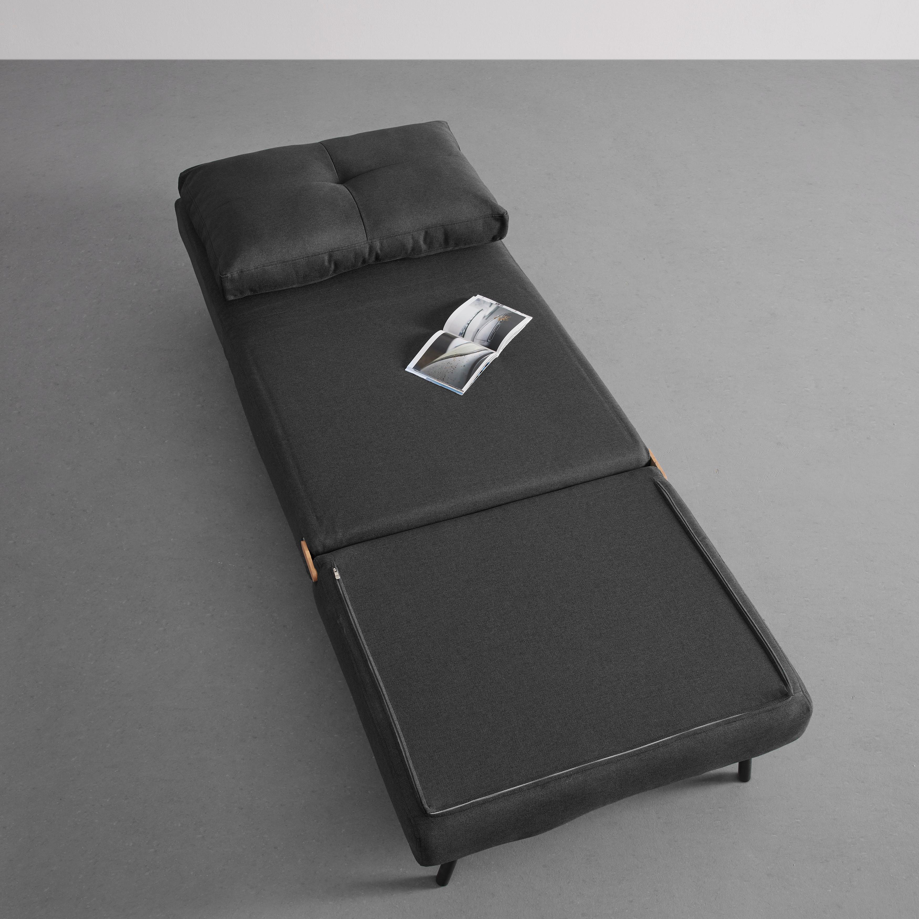 Schlafsessel Malic Dunkelgrau Webstoff - Dunkelgrau/Eichefarben, MODERN, Textil/Metall (80/84/90cm) - Bessagi Home