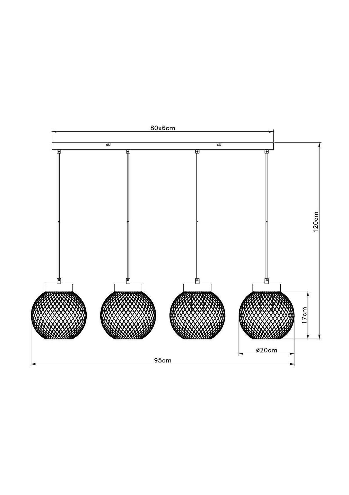 Viseča Svetilka 15663-4h - črna/rjava, Basics, kovina/les (95/20/120cm) - Globo