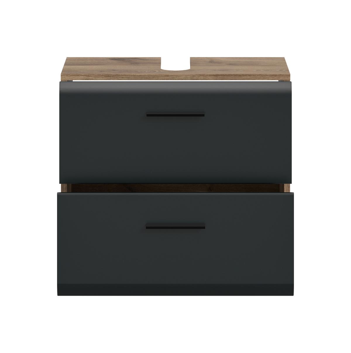 Waschbeckenunterschrank Ice Schwarz/Eiche dunkel - Eiche dunkel/Schwarz, Trend, Holzwerkstoff/Kunststoff (60/58/30cm) - MID.YOU