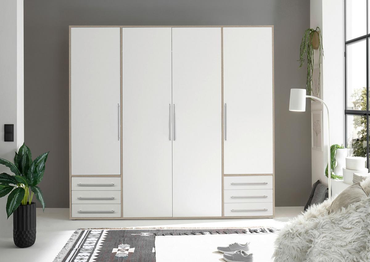 Omara S Klasičnimi Vrati Lyss, Bela, Hrast, 206 Cm - srebrne barve/bela, Moderno, umetna masa/leseni material (206/194/58cm) - Livetastic