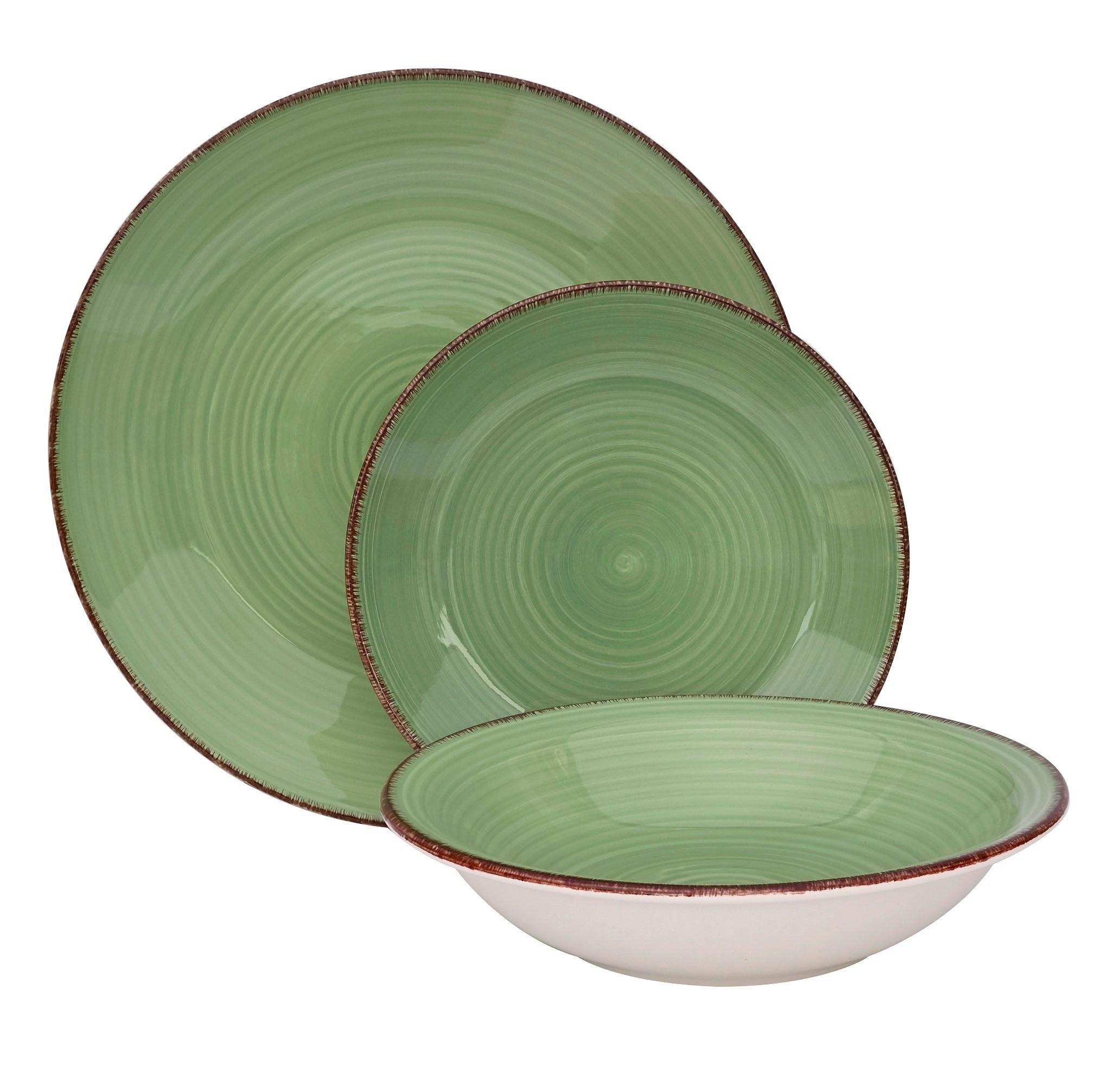 Tafelservice Inka in Grün/Braun 18-teilig - Braun/Grün, Konventionell, Keramik - Modern Living