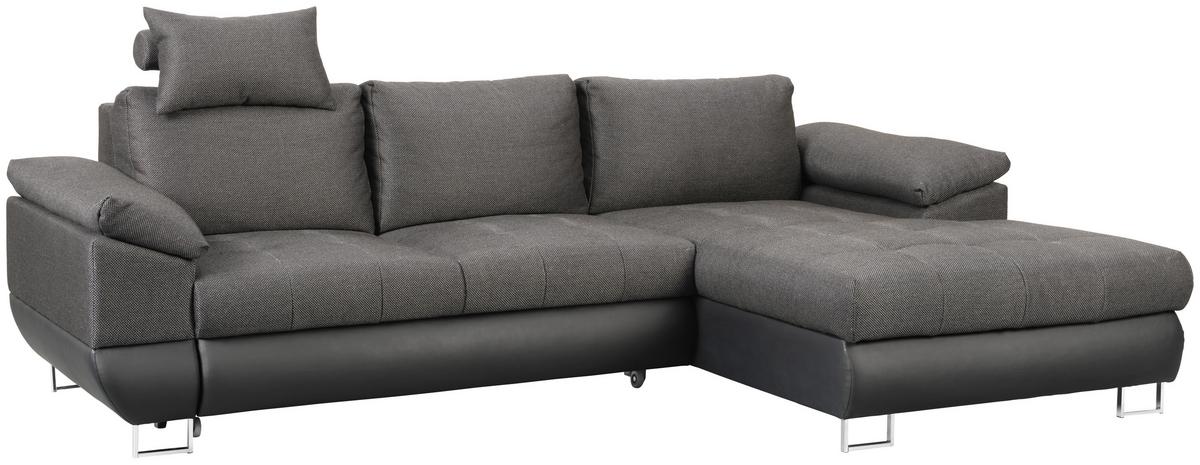 Wohnlandschaft Focus Grau mit Bettfunktion - Chromfarben/Dunkelgrau, KONVENTIONELL, Kunststoff/Textil (268/91/170cm) - Mömax