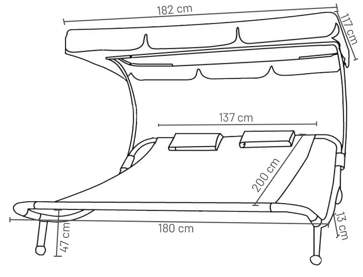 Dvojni Vrtni Ležalnik Bindox, Siva - siva, Basics, kovina/tekstil (130/137/200cm) - MID.YOU
