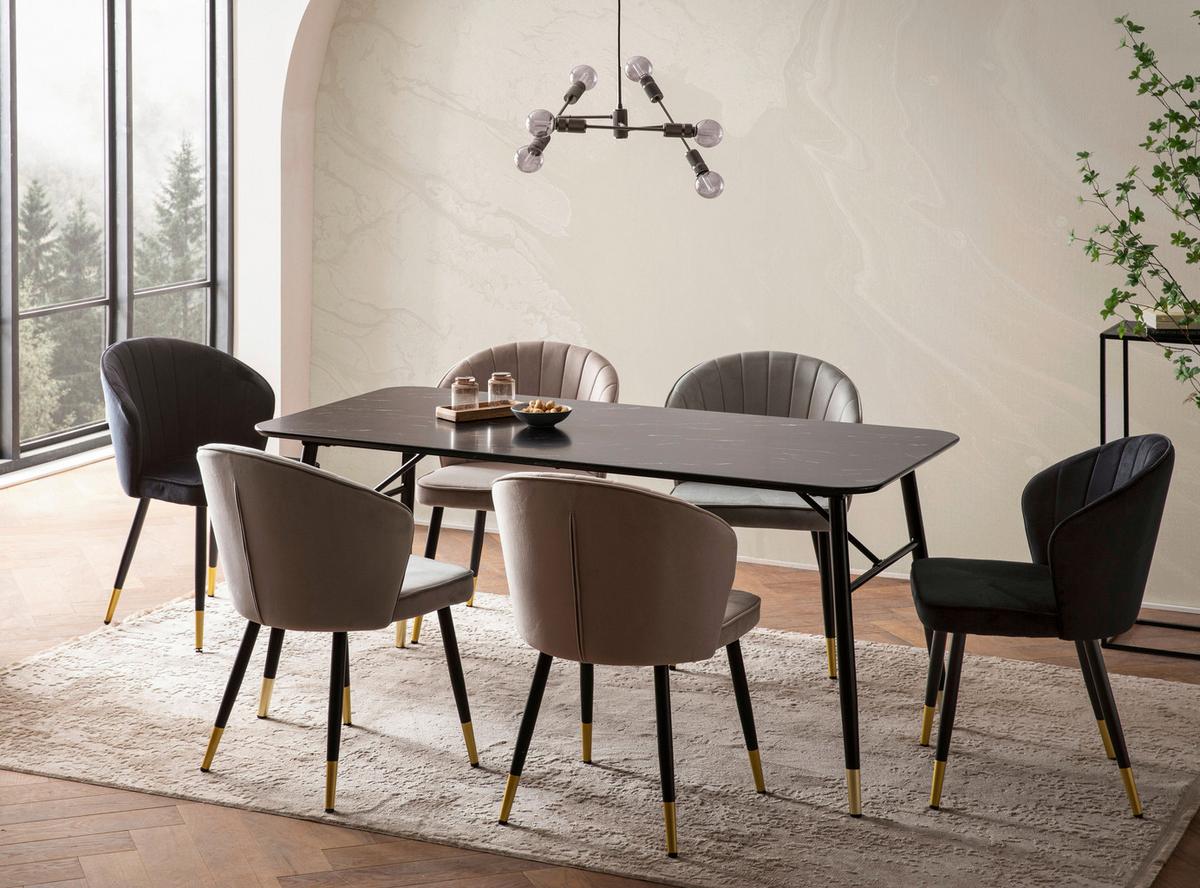 Jedilna Miza Marble, Videz Marmorja, 140x80cm - zlate barve/črna, Design, kovina/leseni material (140/80/76cm) - MID.YOU