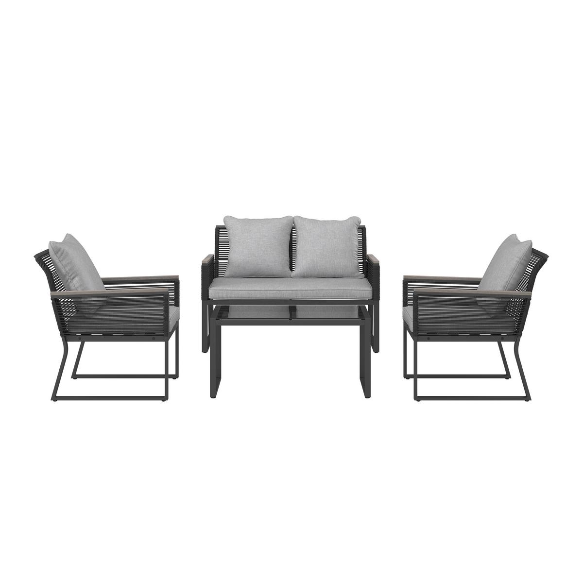 Loungegarnitur Paulina Hellgr. Metall/Textil - Hellgrau/Schwarz, Modern, Glas/Kunststoff (106/74/70,5cm) - Bessagi Garden