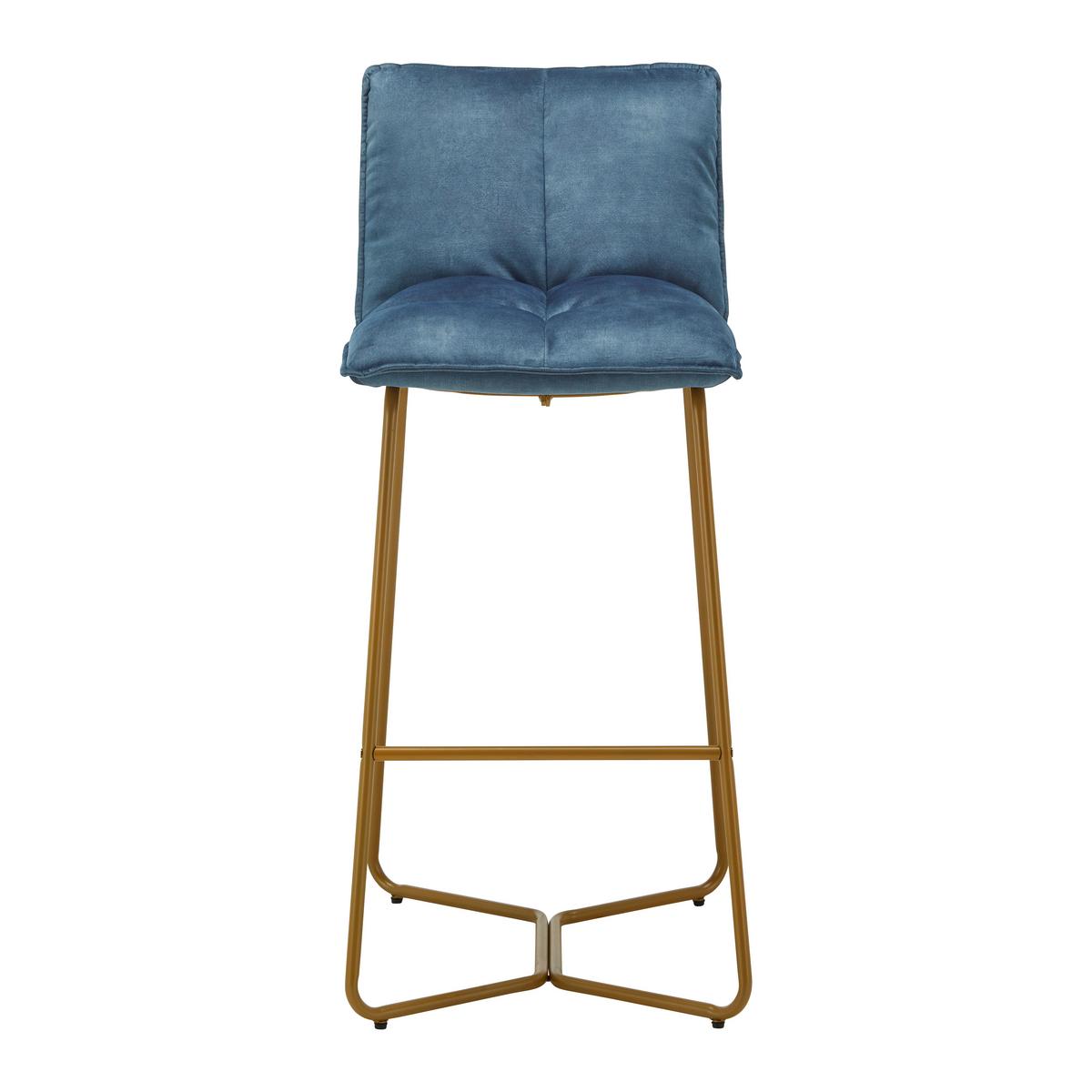 Barhocker Fonia Blau Samt Gepolstert - Blau/Goldfarben, MODERN, Holz/Textil (46/103,5/57cm) - Bessagi Home