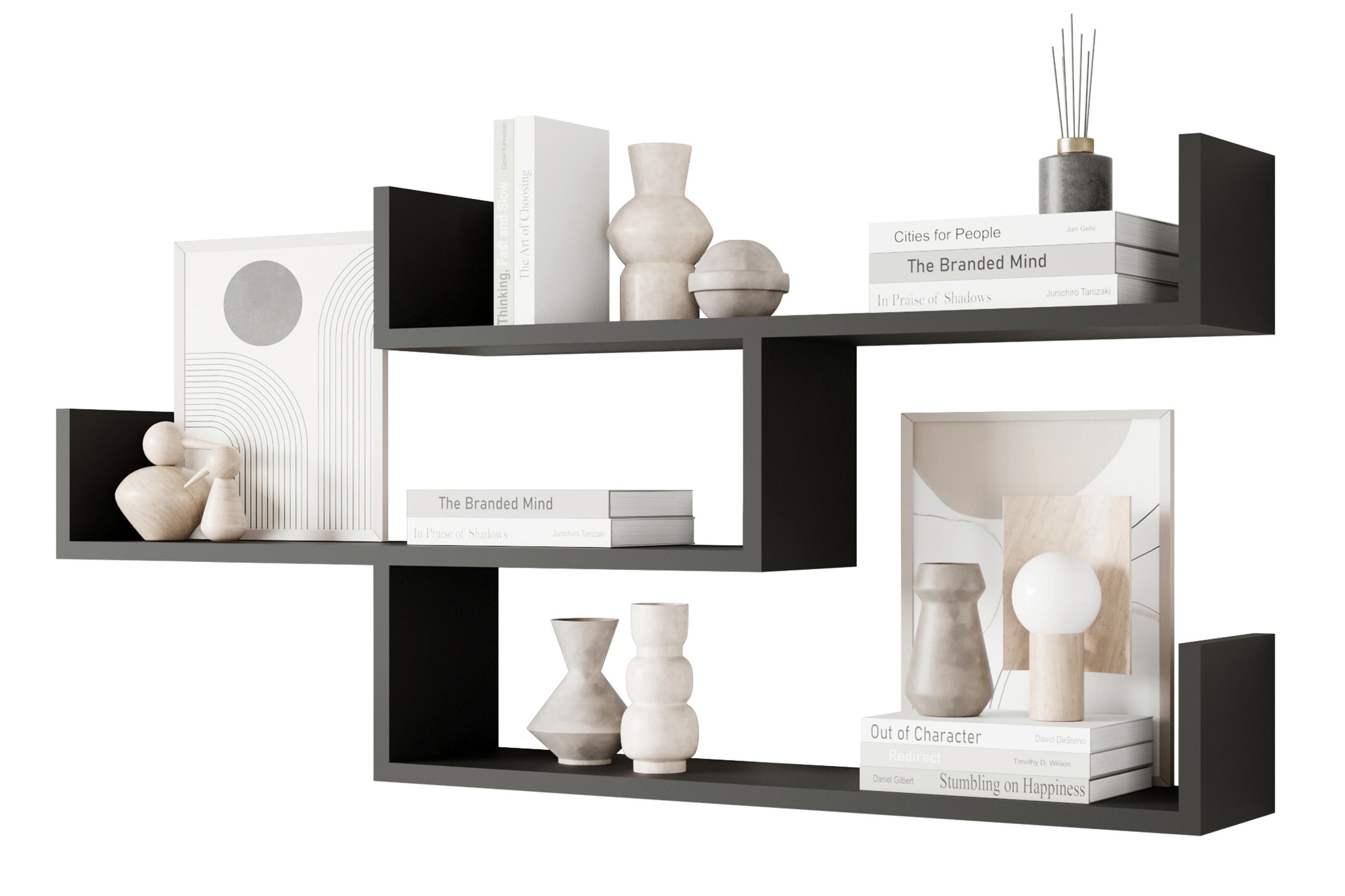 Stenski Regal Trio, Črna - črna, Basics, leseni material (119,1/55/18cm) - P & B