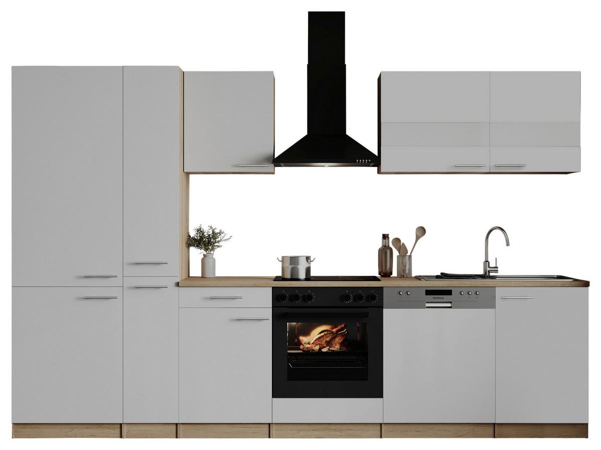 Küchenblock Merle m. Geräten Weiß - Edelstahlfarben/Eichefarben, Basics, Holzwerkstoff/Metall (310cm) - Respekta