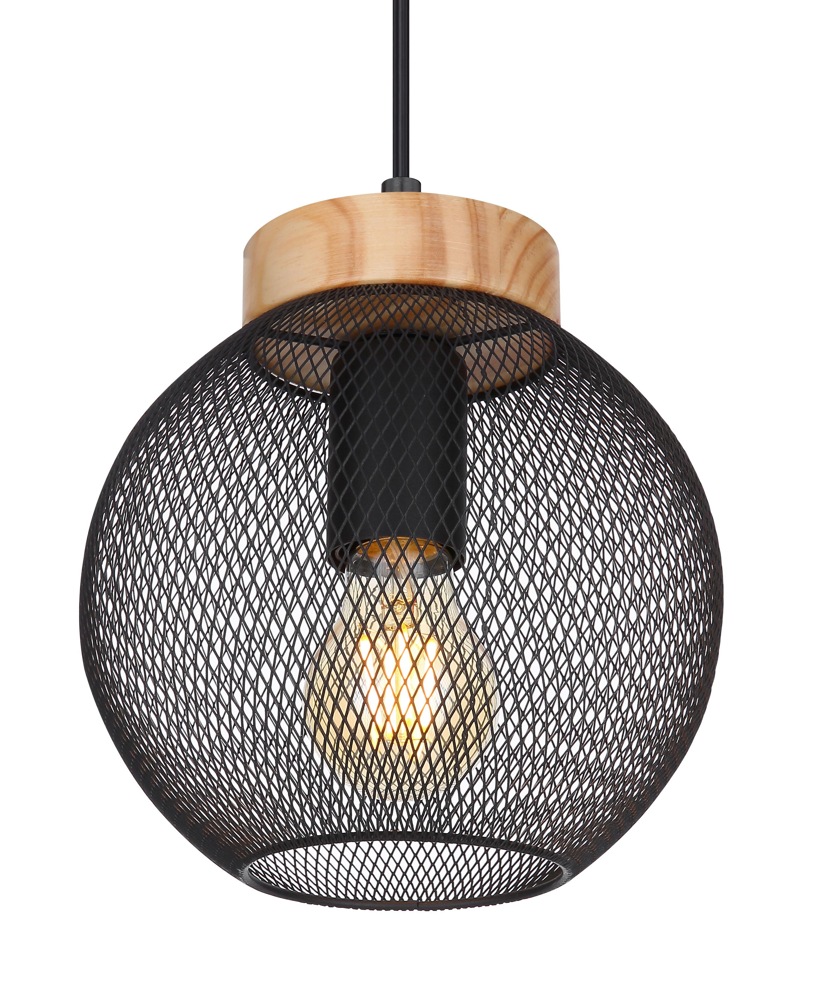 Viseča Svetilka 15663h - črna/rjava, Basics, kovina/les (20/120cm) - Globo