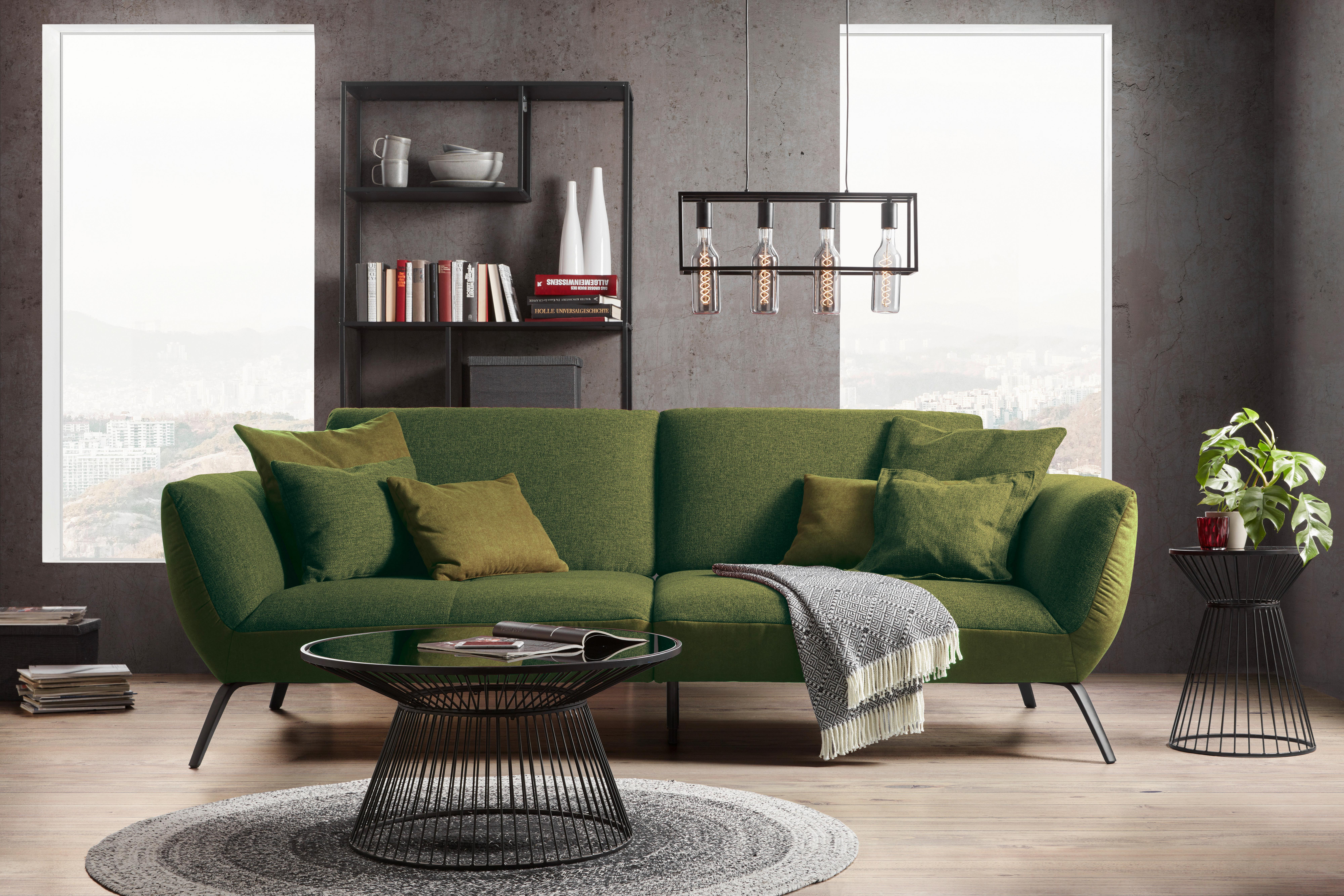 Bigsofa Trendy Olivgrün - Schwarz/Olivgrün, MODERN, Holzwerkstoff (260/93/124cm) - Premium Living