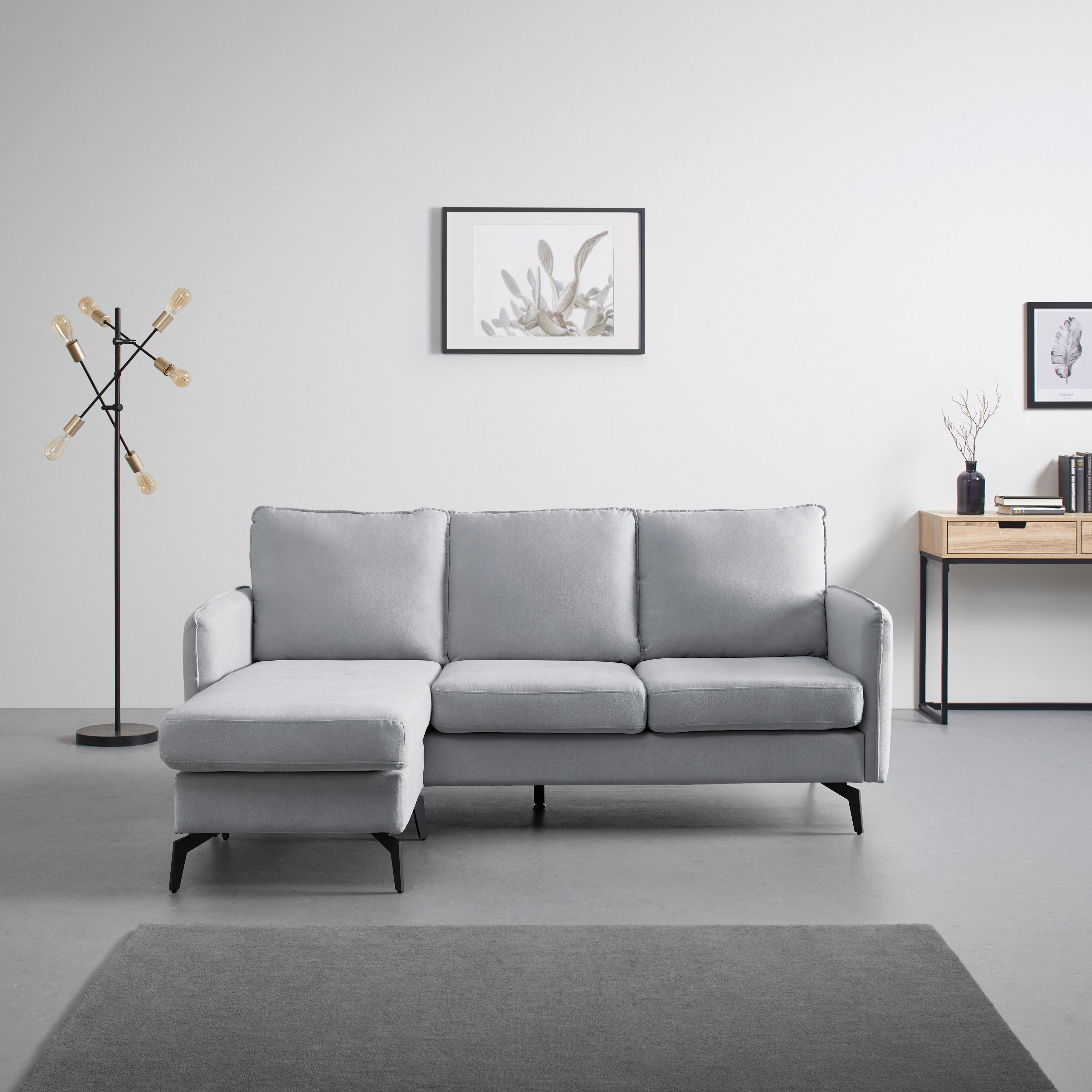 NAROŻNIK AURORA - jasnoszary/czarny, Modern, metal/tkanina (193/86/136cm) - Bessagi Home