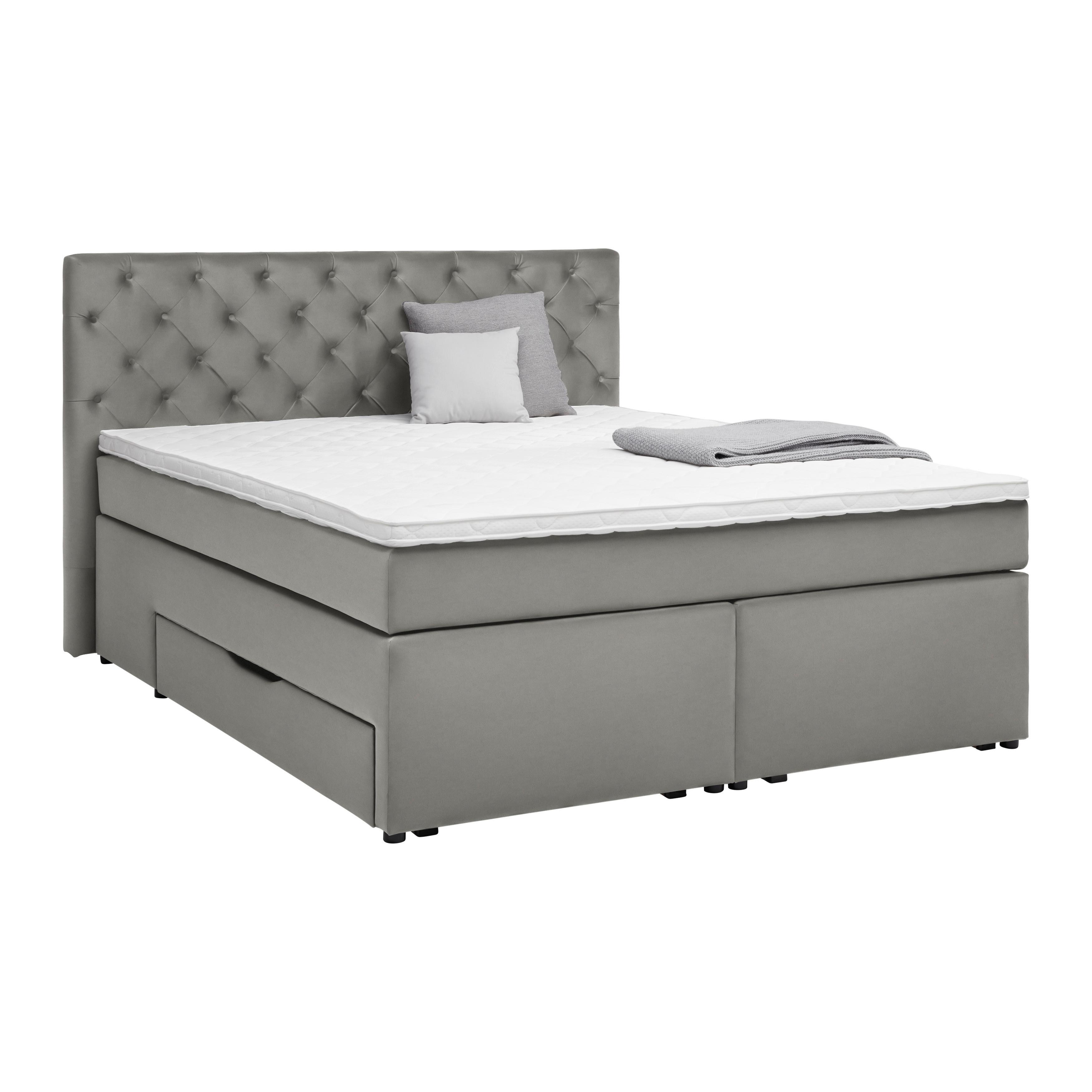 Boxspringbett Chester Grau ca. 160x200cm - Schwarz/Grau, Holzwerkstoff/Kunststoff (160/200cm) - Mömax