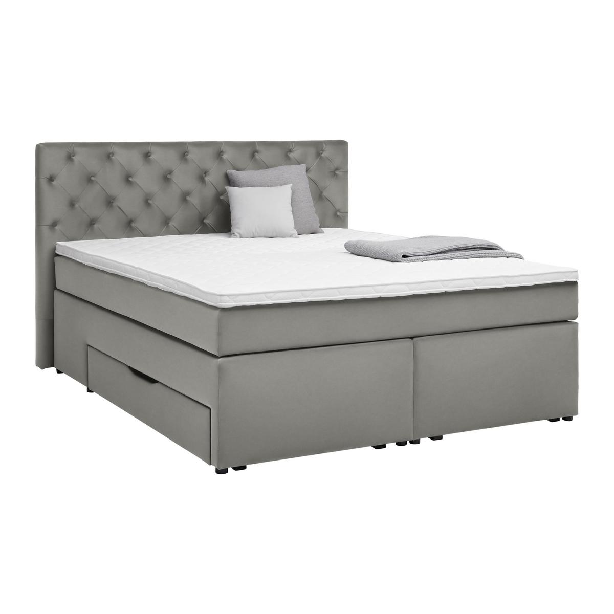 Boxspringbett Chester Grau ca. 180x200cm - Schwarz/Grau, Holzwerkstoff/Kunststoff (180/200cm) - Mömax