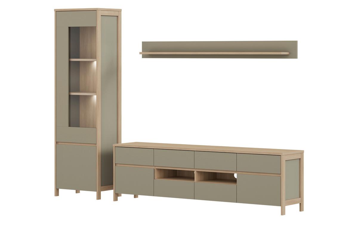 Wohnwand Stranda Eukalyptusfarben, 3-teilig - Eukalyptusholzfarben/Eichefarben, Design, Holzwerkstoff (266/195/39cm) - MID.YOU