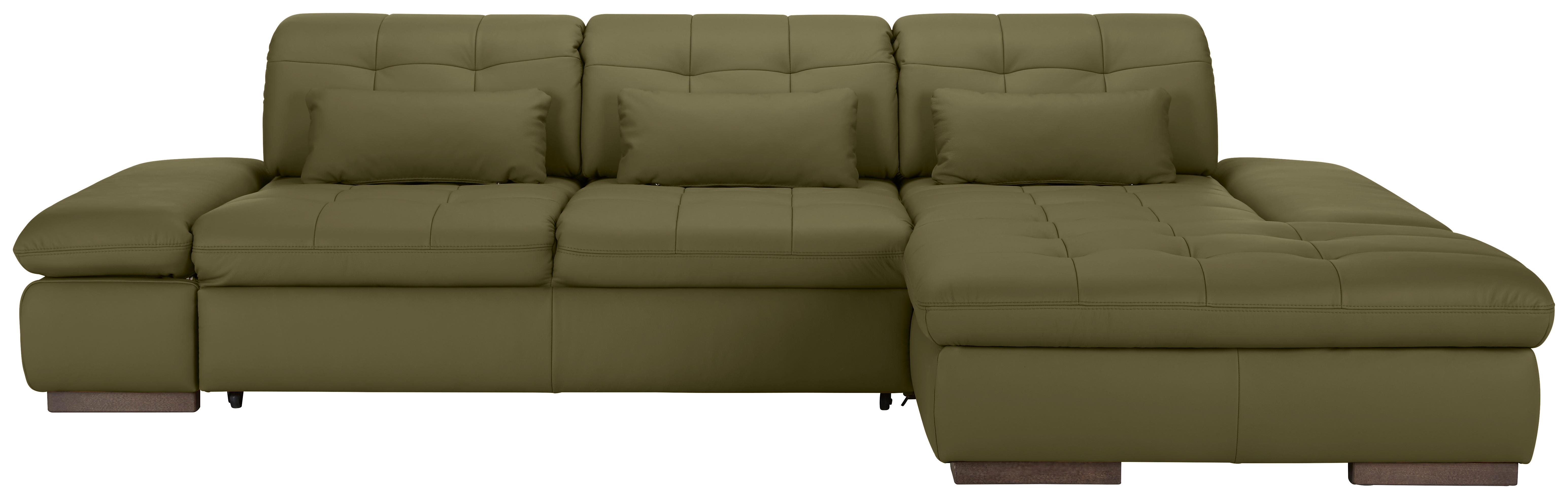 Wohnlandschaft Sanfino Leder Olivgrün - Chromfarben/Olivgrün, KONVENTIONELL, Leder/Metall (305/79-96/199cm) - Premium Living