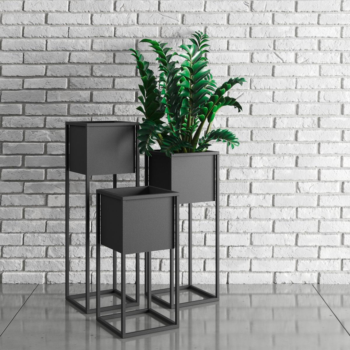 Blumenständer Schwarz - Schwarz, Basics, Metall (28/60/28cm)