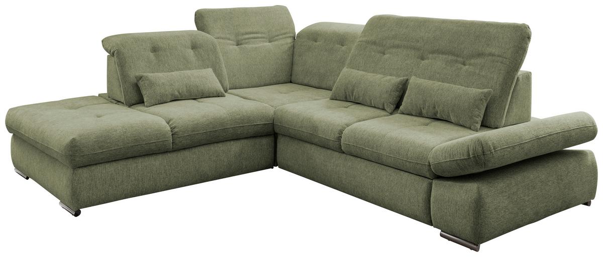 Wohnlandschaft Dalida Grün Chenille - Chromfarben/Grün, Design, Textil/Metall (254/280cm) - Livetastic