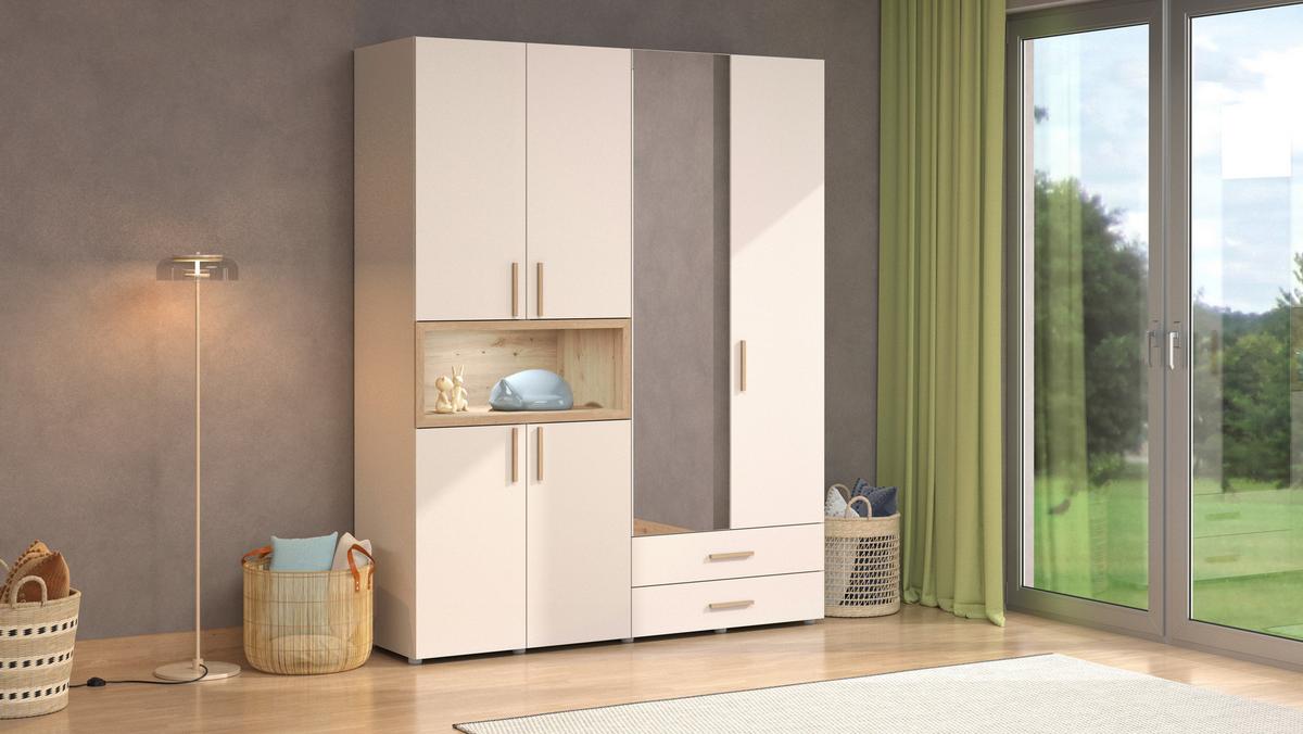 Ruhásszekrény Tükörrel Donald - kasmírszínű/bézsbarna, Modern, műanyag/faalapú anyag (179/226,5/56,5cm) - MID.YOU