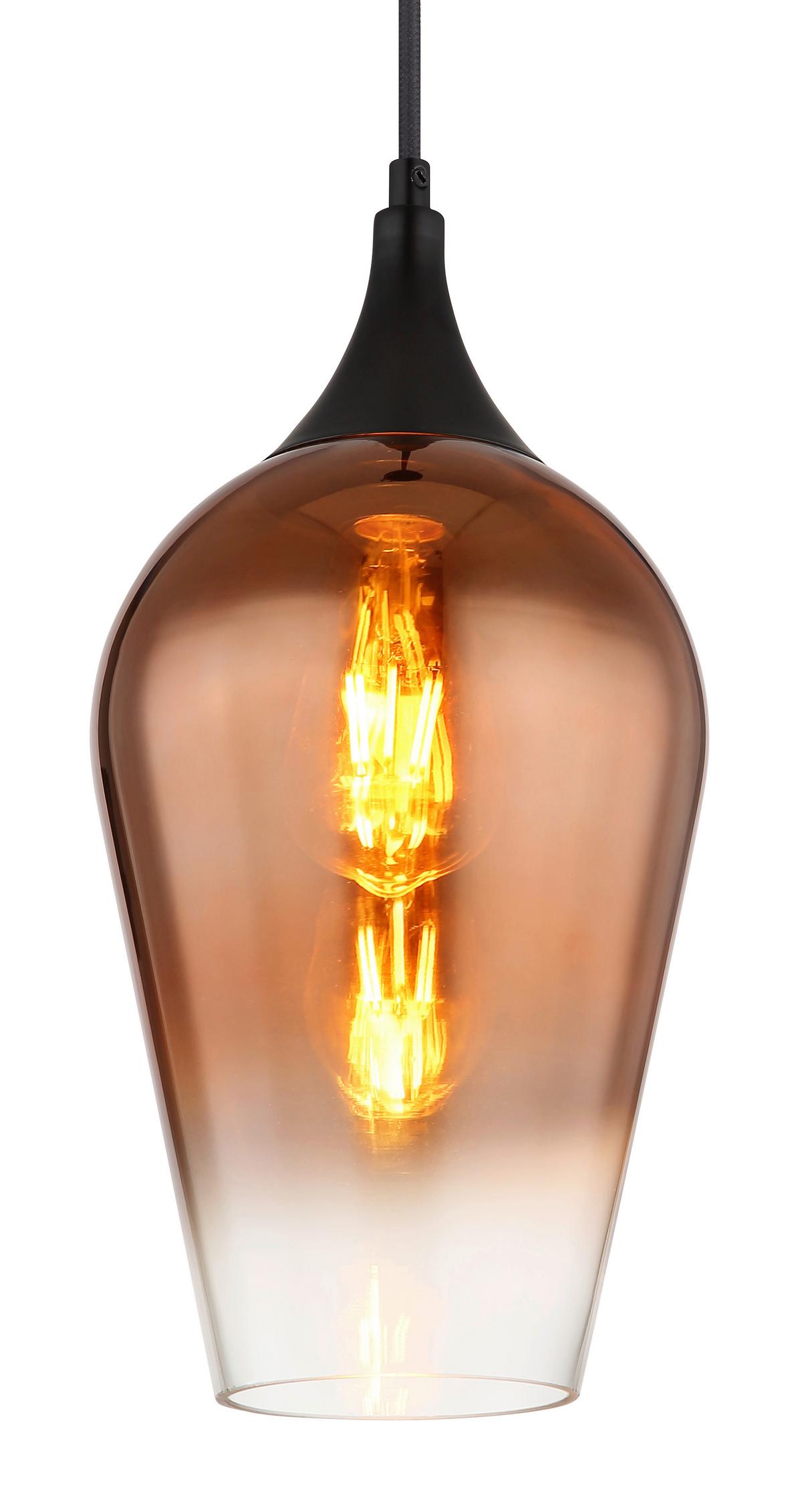HÄNGELEUCHTE 15552H1 - Schwarz/Kupferfarben, Design, Glas/Metall (18/120cm) - Globo