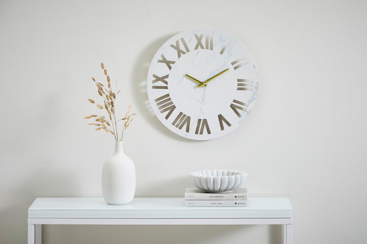 ZEGAR ŚCIENNY ELLI - biały, Lifestyle, kamień/materiał drewnopochodny (40/40/3,1cm) - Xora