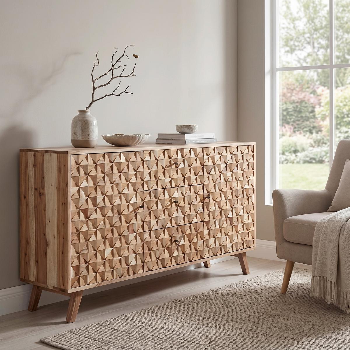 Sideboard Rewa Akazie - Schwarz/Akaziefarben, Design, Holz/Metall (140/40/79cm) - MID.YOU